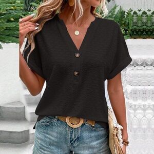 Chic Black Button-Detail Women's Top